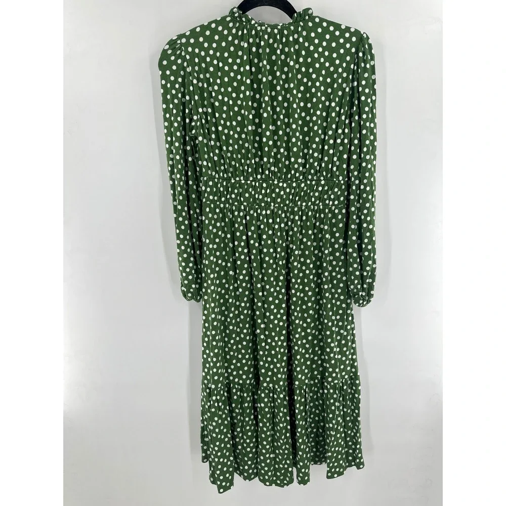 Boden Rosamund‎ Jersey Midi Tea Dress Green Polka Dot 2P